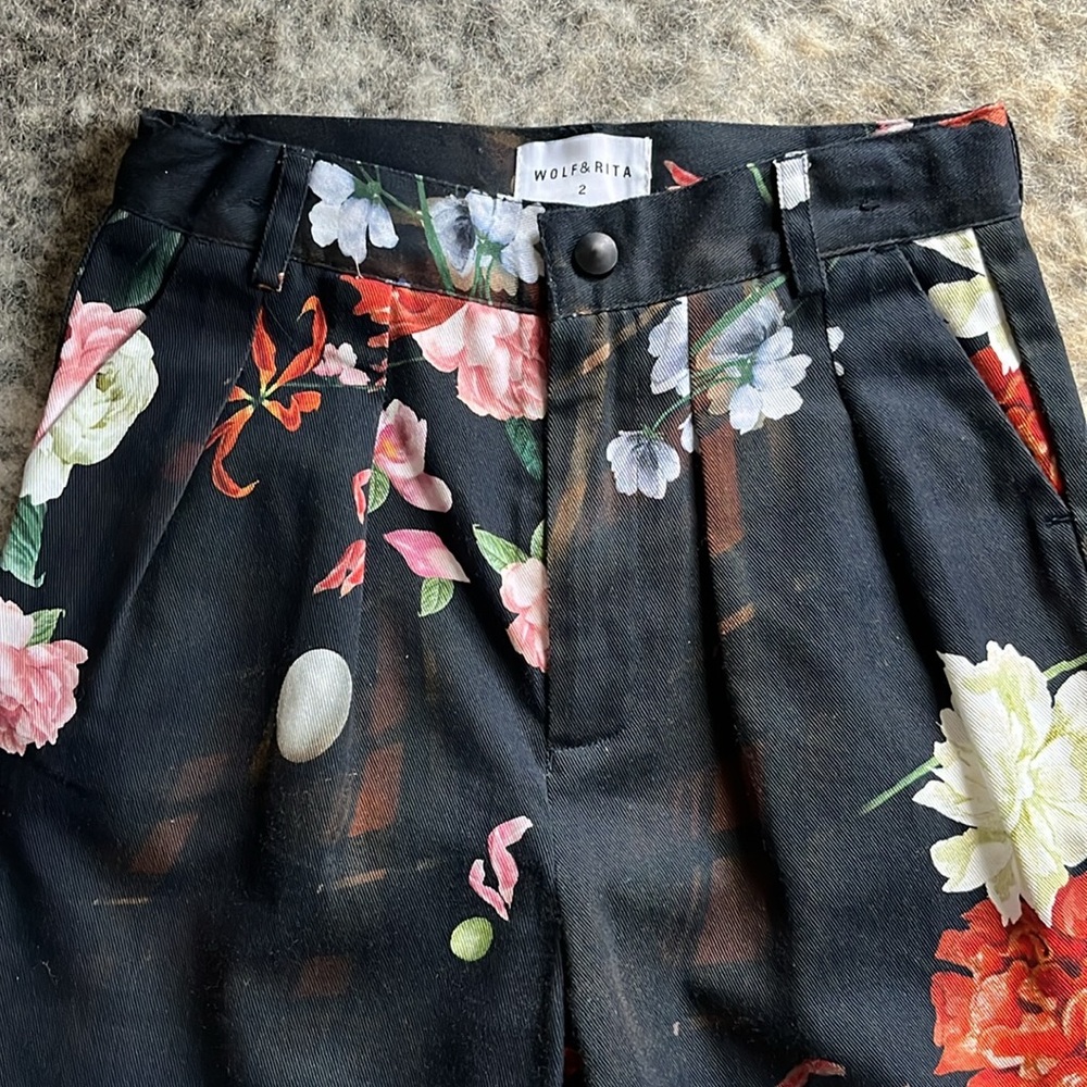 Wolf & Rita Kids’ Andre Black Winter Floral Print Trouser Pant—2T - Picture 5 of 10